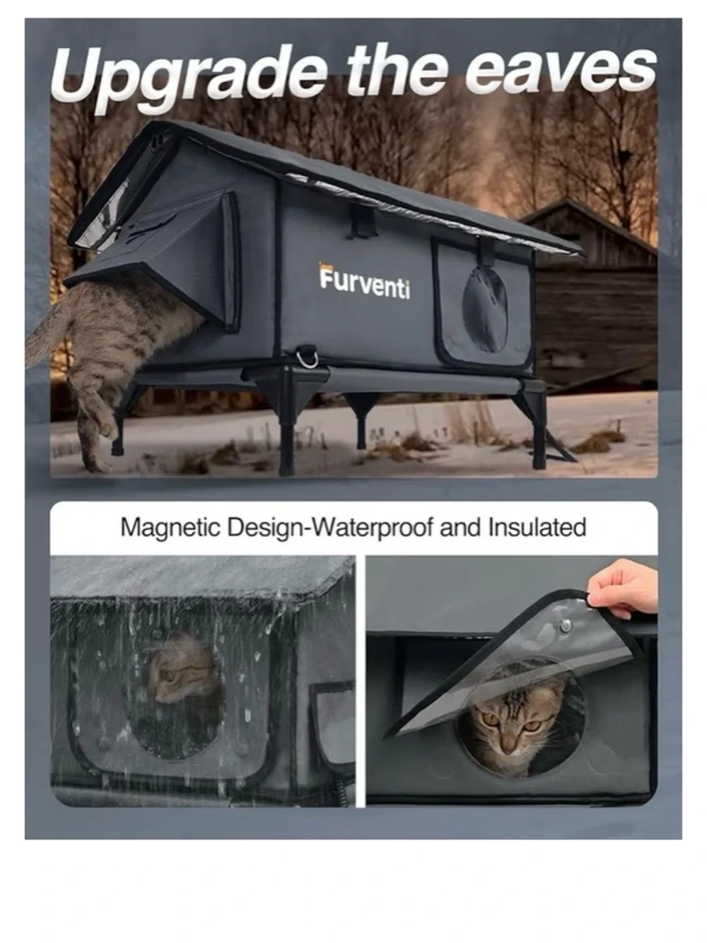 Outdoor Cat House Large Dark Grey Elevated Weatherproof Stray Barn